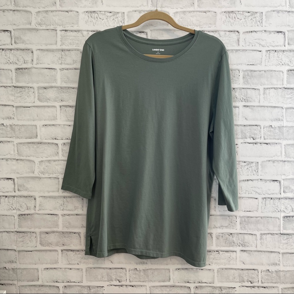 Lands' End Cotton Tunic Scoop Neck 3/4 Sleeve Tunic Tee Large(14-16) #N129